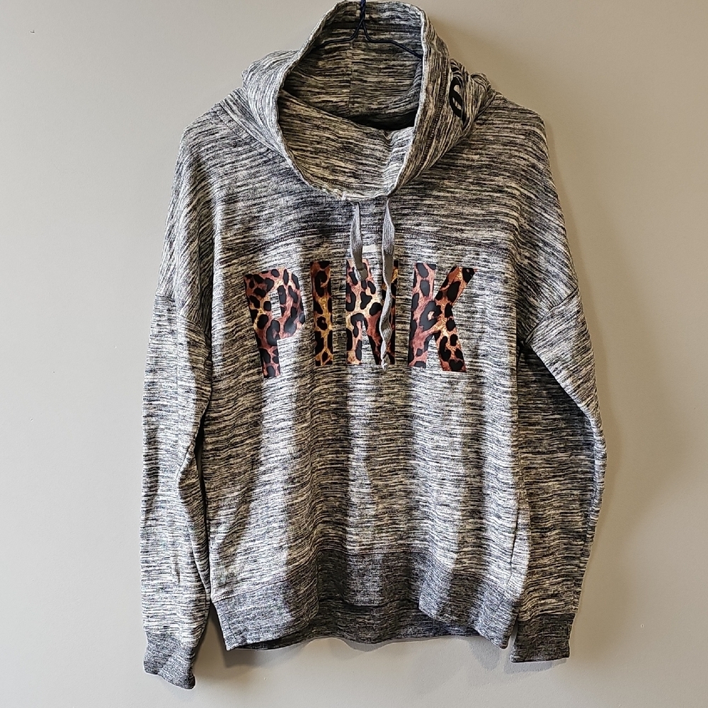PINK Victoria's Secret Small Gray Hoodie With Leopard Print Logo